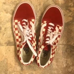 Red and white Checkerboard Vans